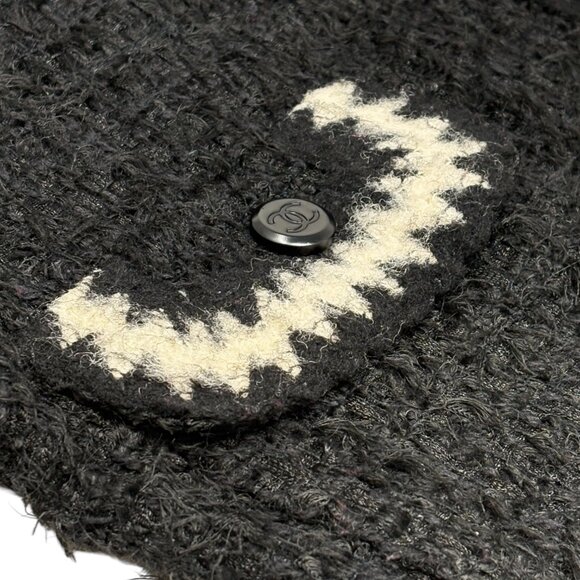 CHANEL Vintage 98A CC Logo Button Tweed Jacket #38 Black White Wool [106482] - Picture 10 of 12